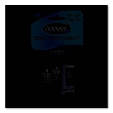 Command Picture Hanging Strips, Removable, (4) Small 0.63 x 1.81 and (8) Medium 0.75x2.75, White, Pair, 12PK 17203